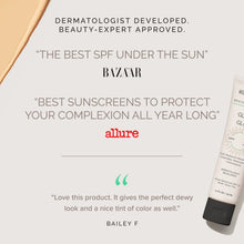 Load image into Gallery viewer, Sunscreen bottle with approval text from Bazaar, Allure, and a user review
